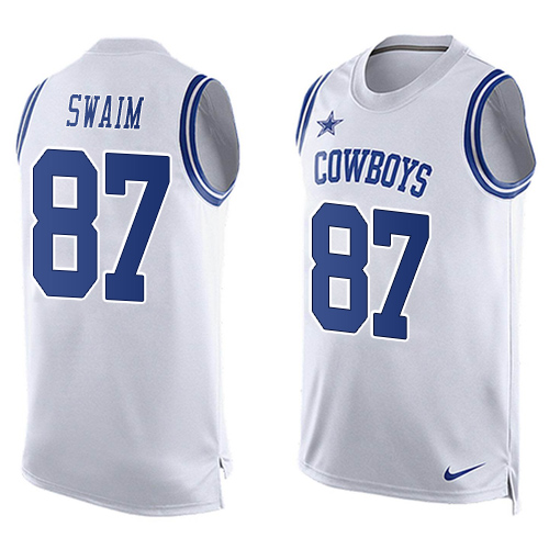 Men's Limited Geoff Swaim Nike Jersey White - #87 Player Name & Number Tank Top NFL Dallas Cowboys